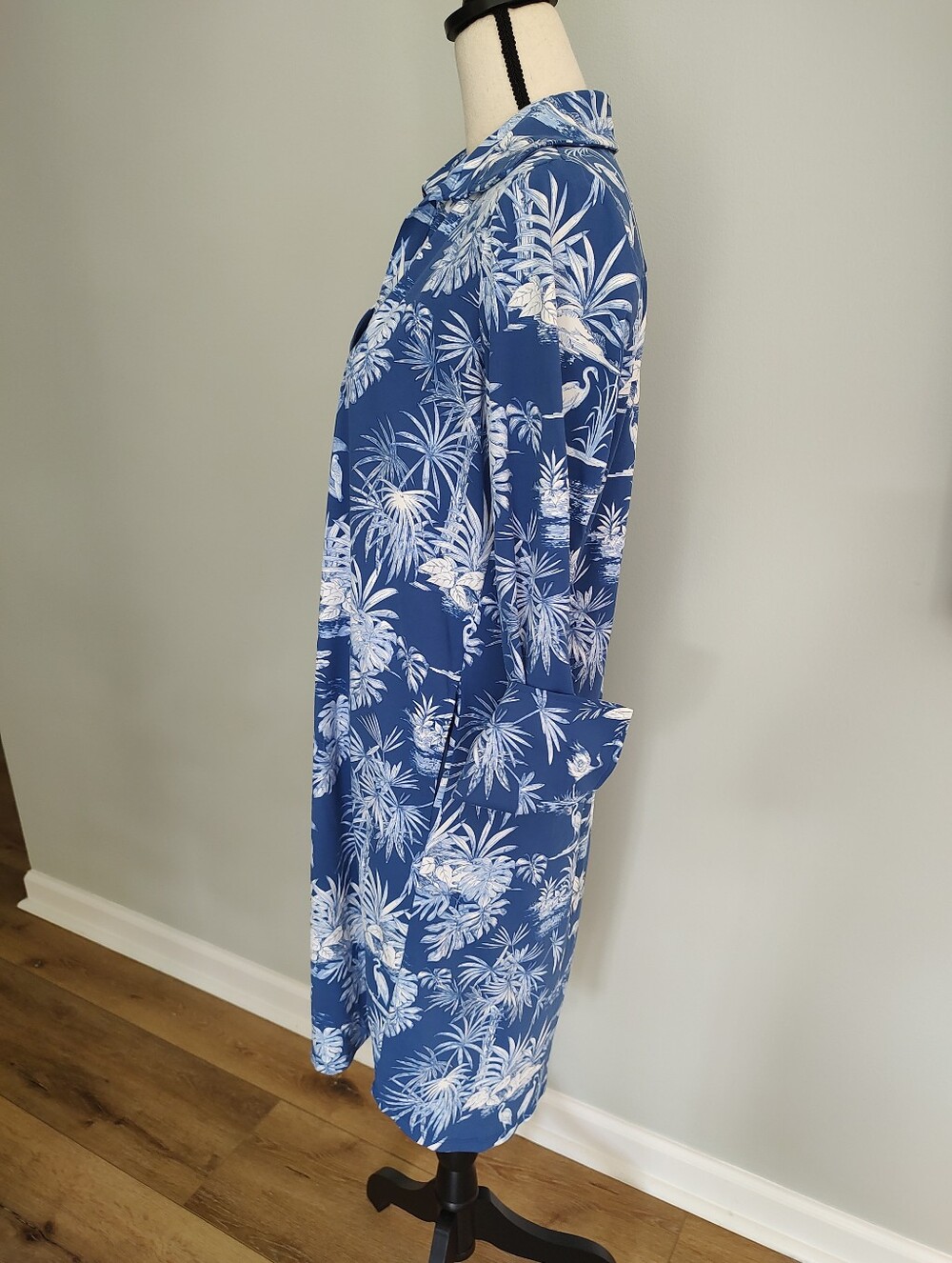 J.Mclaughlin Tropical Botanical  Catalina Cloth Midi Dress Coastal Blue White L - Picture 10 of 11